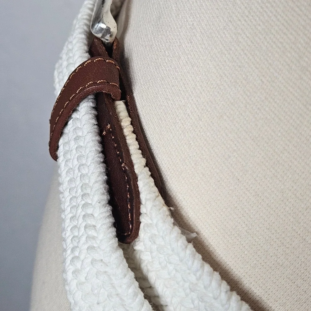 Fossil Women's Braided Cord Belt White Brown Leather Sunflower Concho S M